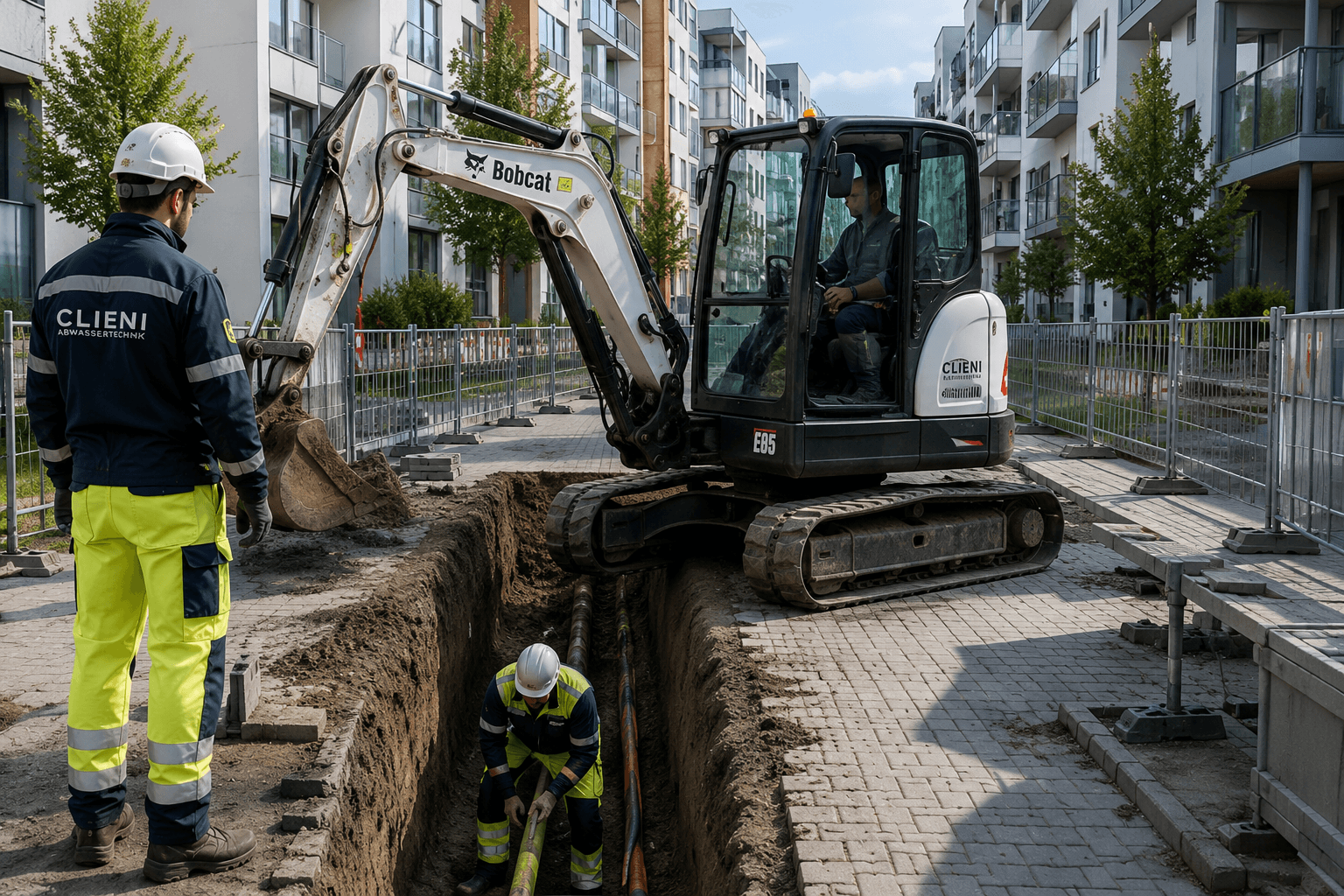 CLIENI Tiefbau Bagger auf Baustelle