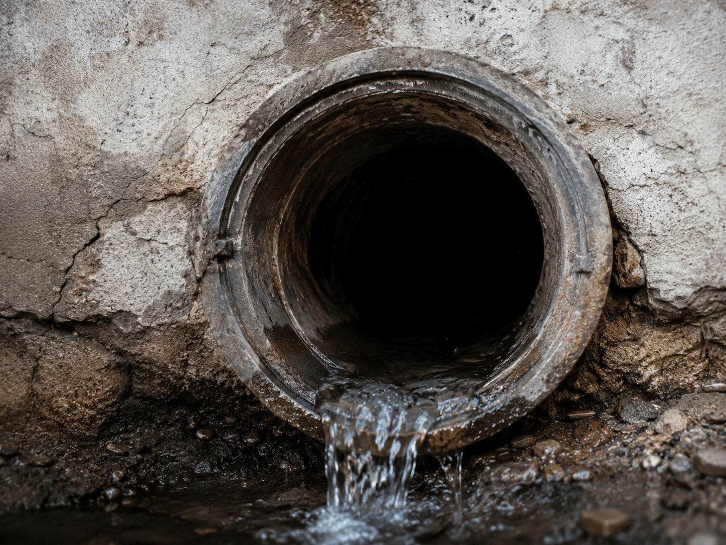 Beschädigtes Abwasserrohr mit Wasseraustritt